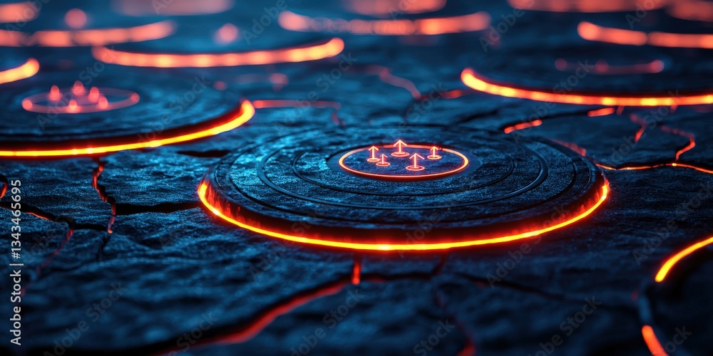 Create Opportunities vision goal-setting concept. Glowing circular patterns on a textured surface in dark blue tones. Create Opportunities vision goal-setting concept. Glowing circular patterns on a textured surface in dark blue tones.