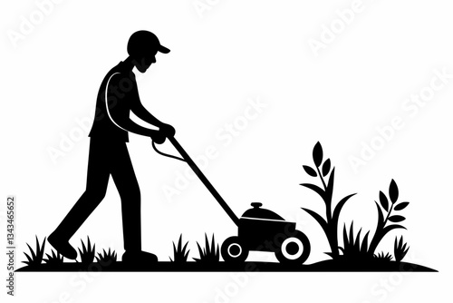 mow the grass line art silhouette vector illustration