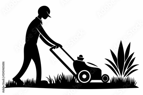 mow the grass line art silhouette vector illustration