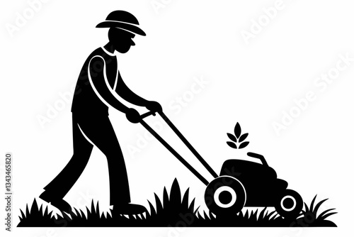 mow the grass line art silhouette vector illustration