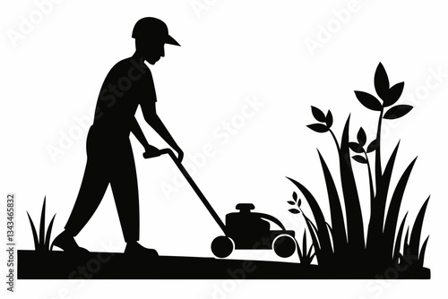 mow the grass line art silhouette vector illustration