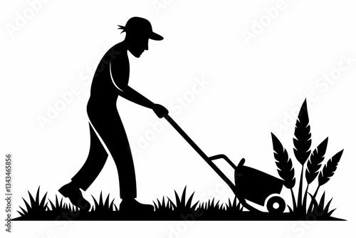 mow the grass line art silhouette vector illustration