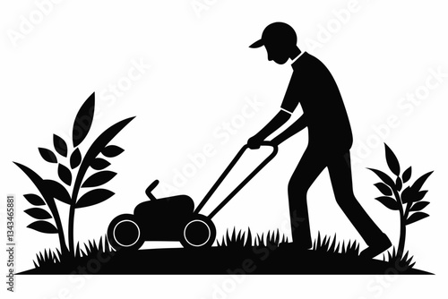 mow the grass line art silhouette vector illustration