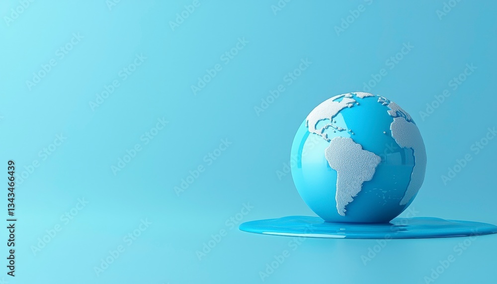 Blue Earth Globe Demonstrating Global Warming with a Pool of Melted Water and Environmental Concerns Blue Earth Globe Demonstrating Global Warming with a Pool of Melted Water and Environmental Concerns