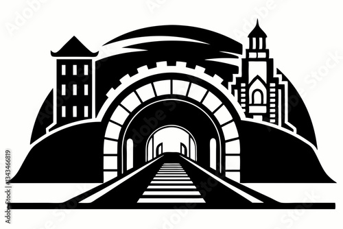 Bilde på lerret old urban underground tunnel icon line art silhouette vector illustration