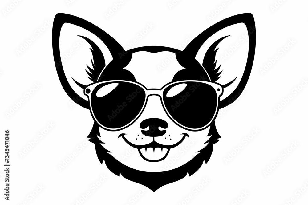 Fototapeta premium smile chihuahua head with sunglasses line art silhouette vector illustration