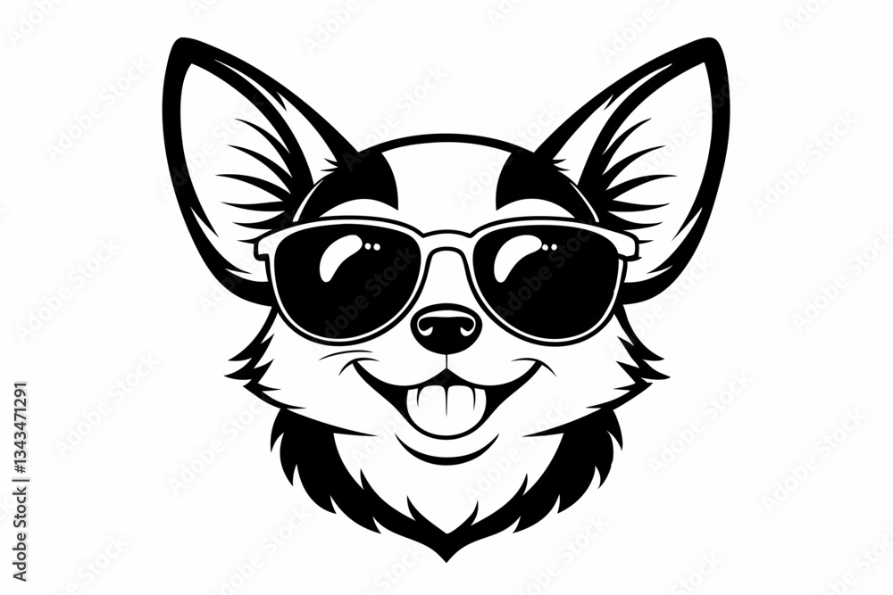smile chihuahua head with sunglasses line art silhouette vector illustration smile chihuahua head with sunglasses line art silhouette vector illustration