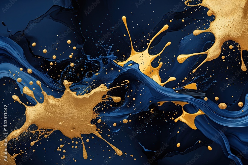 Fototapeta premium Stunning Abstract Indigo and Gold Background with Splash Elements for Creative Presentations