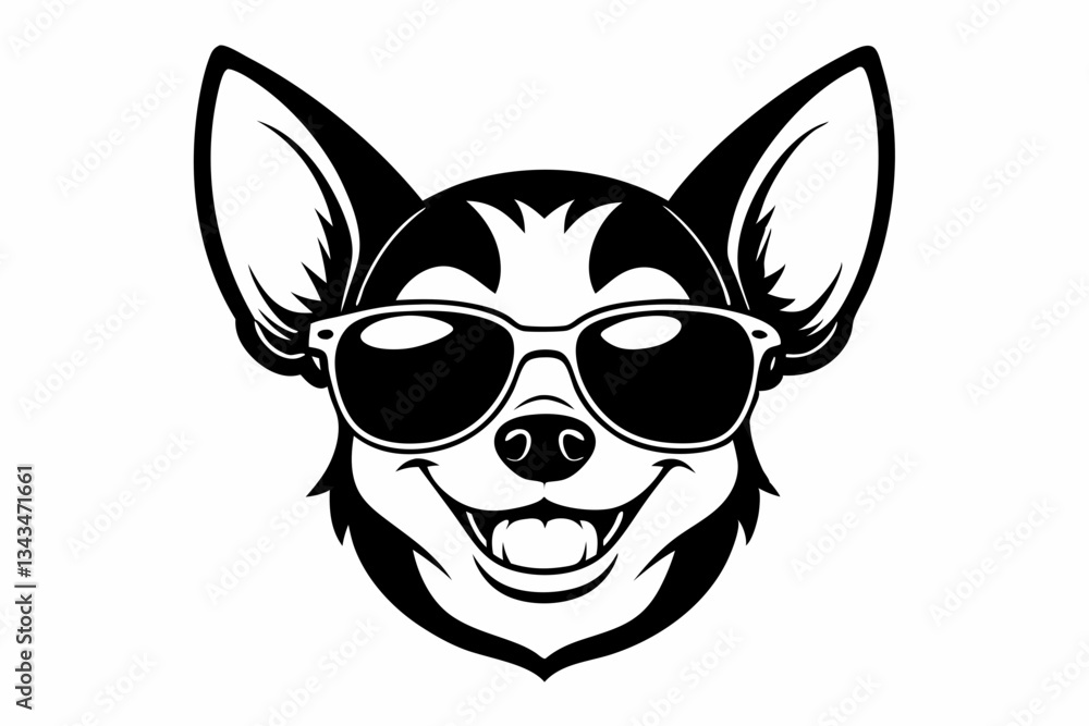 Fototapeta premium smile chihuahua head with sunglasses line art silhouette vector illustration