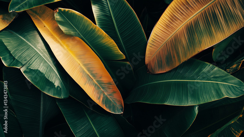 Bright and artistic composition of exotic leaves