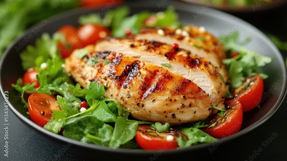 A juicy grilled chicken fillet rested on a bed of vibrant green vegetables, a testament to the simplicity and deliciousness of healthy cuisine. A juicy grilled chicken fillet rested on a bed of vibrant green vegetables, a testament to the simplicity and deliciousness of healthy cuisine.