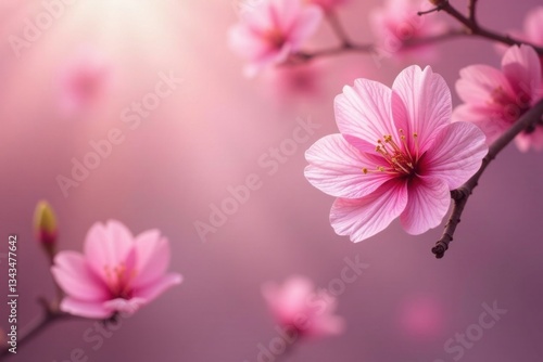 Wallpaper Mural delicate pink sakura petals floating in soft focus, pastel, serene landscape Torontodigital.ca