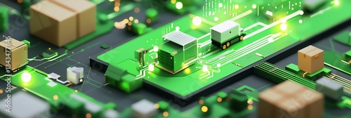 Futuristic digital conveyor belt efficiently moving goods across a connected global network symbolizing seamless supply chain management