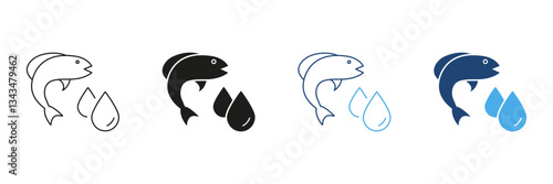 Fish And Oil Drops Line and Silhouette Icon Set. Omega 3 And Nutritional Support for Healthy Diet. Fish Oil Supplements. Editable Stroke. Isolated Vector Illustration