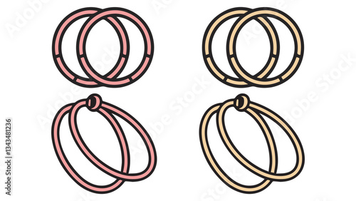 Minimalist vector illustration of traditional Bengal bangles in circular designs with intricate metallic detailing.