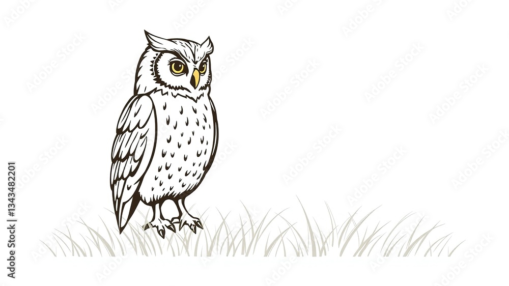 Naklejka premium Owl and Grass Outline Clip Art Design