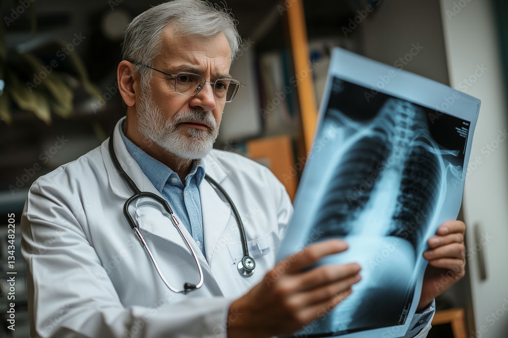 Experienced Doctor Examining a Chest X-Ray