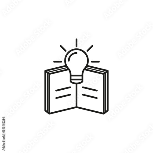 Book and light bulb. Knowledge and idea concept. Vector outline and line art icon.