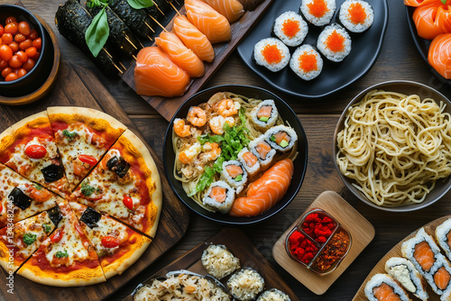 Fusion of Italian and Japanese Cuisine with Pizza, Sushi, and Pasta