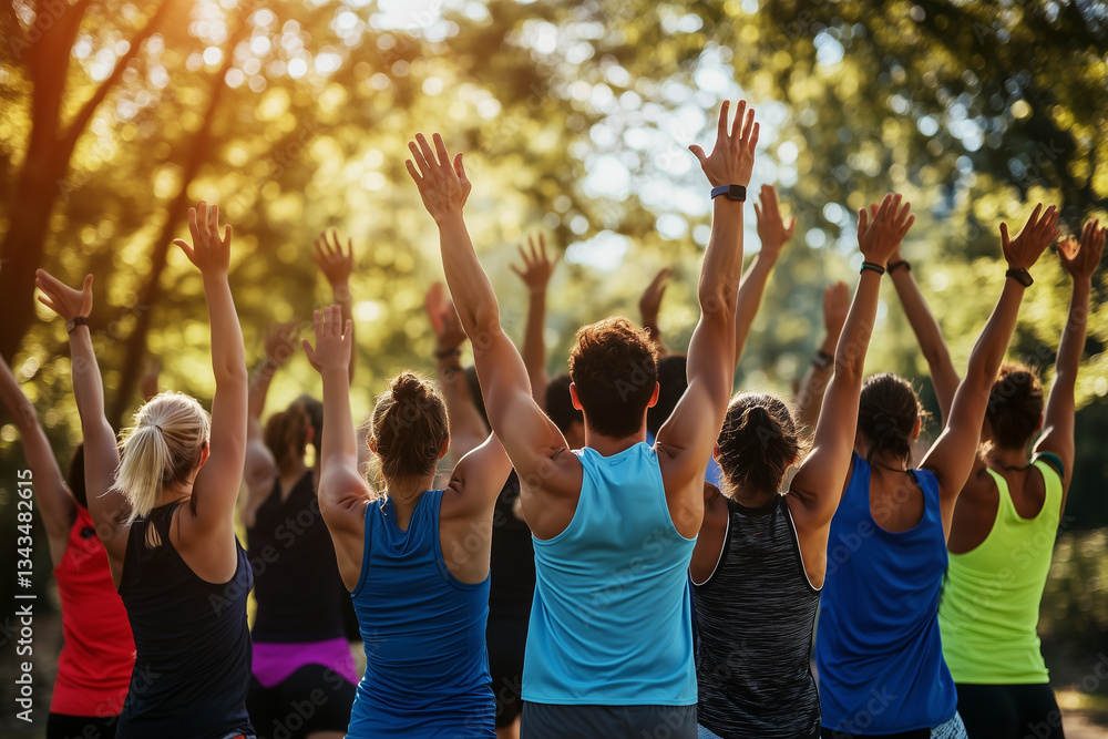 Group of Runners Cheering in the Sunset