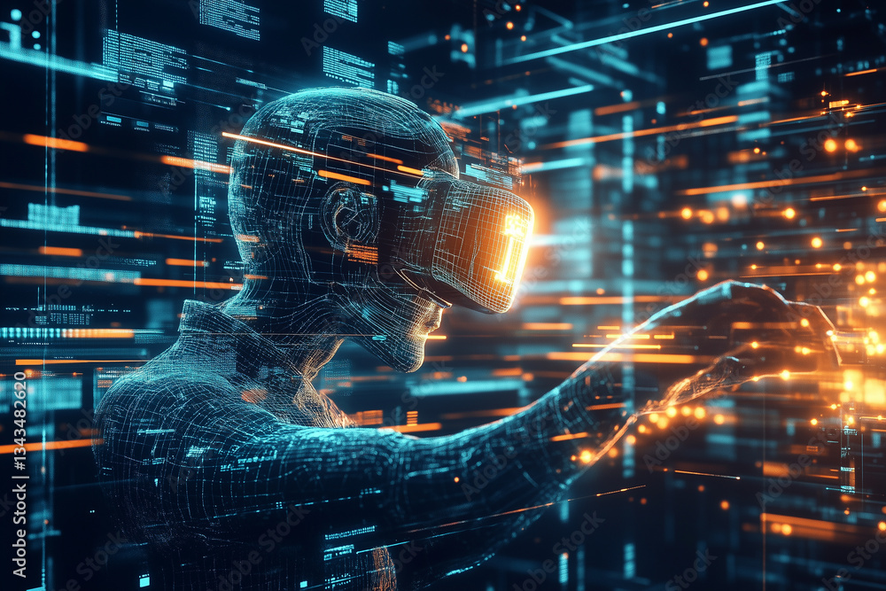 Futuristic AI Face with Digital Data Overlay
