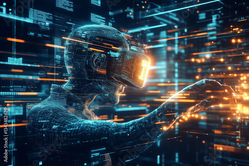 Futuristic AI Face with Digital Data Overlay