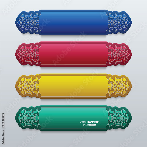 Set of 3d colorful banners with narrow persian floral elements