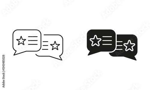 Feedback, Stars With Speech Bubble Symbol. Customer Rating Line and Silhouette Icon Set. Dialog Pictogram. Online Service Review Sign. Editable Stroke. Isolated Vector Illustration