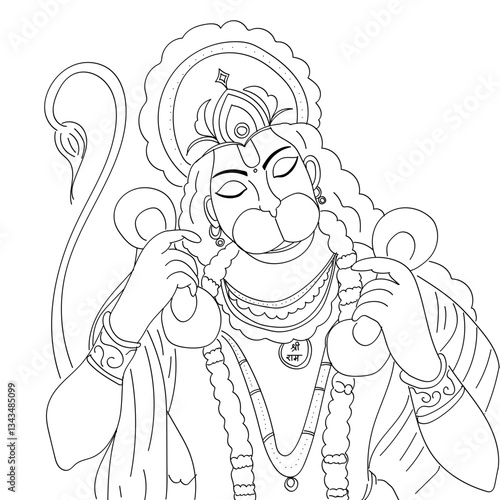 Lord Hanuman line Drawing - Hanuman also known as Maruti, Bajrangabali, and Anjaneya, is a deity in Hinduism. hanuman jayanti- birth of hanuman ji