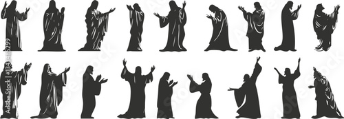 Silhouette collection of figures in various dramatic poses and gestures