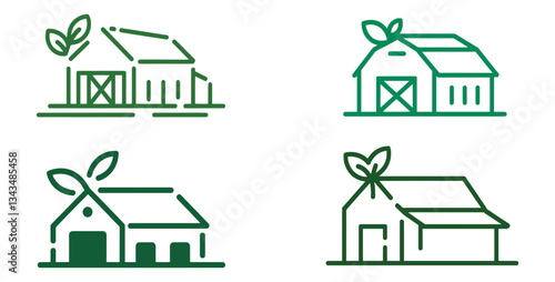 Vector illustration of a greenhouse with sustainable farming elements, featuring green energy solutions and eco-friendly agriculture.