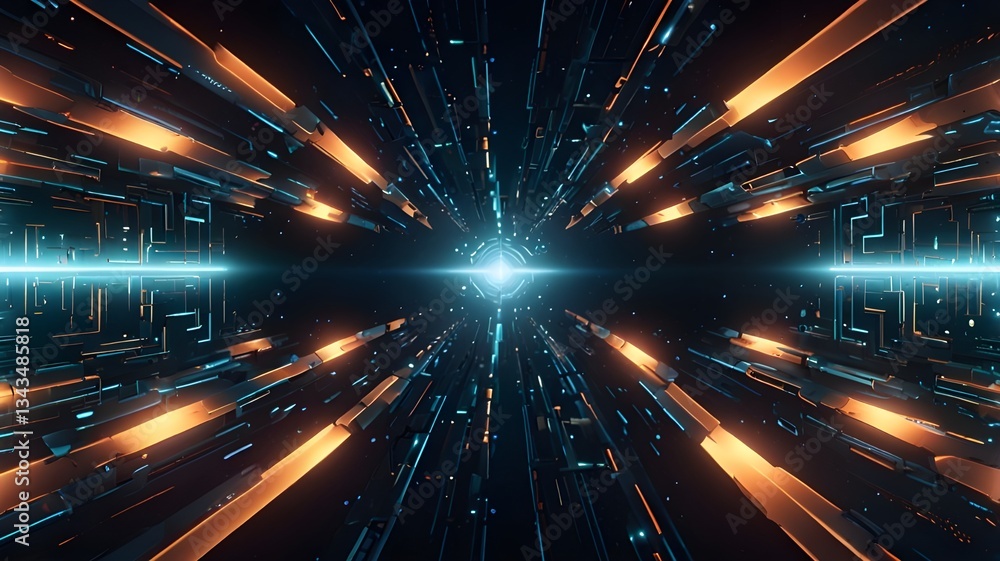 Fototapeta premium A futuristic floating geometric pattern with a soft glow