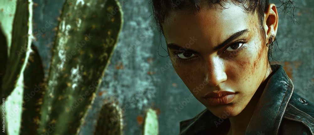 Obraz premium A person standing close to a cactus in a desert landscape