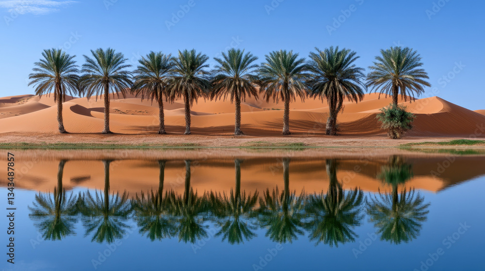Obraz premium Palm Trees Reflected in Desert Oasis Water