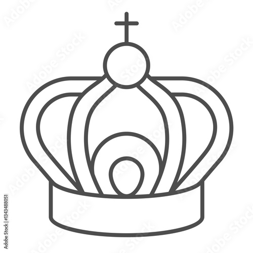 Royal crown cap thin line icon, headwear and hat concept. Vector graphics. Crown of king or tsar sign on white background, outline style icon for mobile or web design.