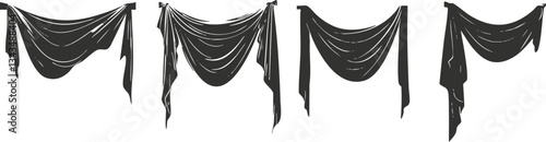 Set of black draped fabric swags in various styles