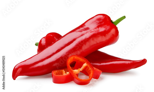 Photos Red pepper and pieces on a white background. Isolated