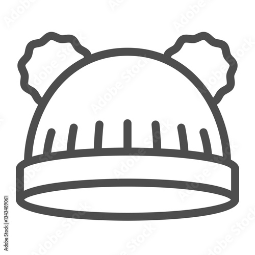 Child hat line icon, winter headwear concept. Vector graphics. Warm wool knitted hat sign on white background, outline style icon for mobile or web design.