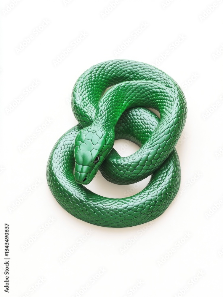 Obraz premium Close-up shot of a green snake on a white surface, perfect for illustration or design