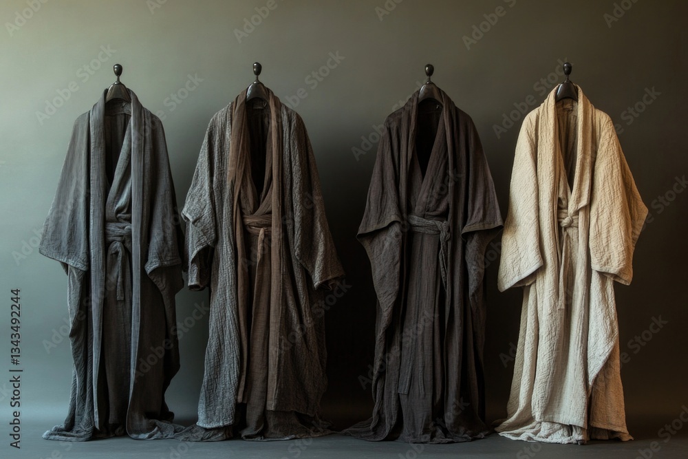 Naklejka premium A collection of robes displayed on a wall, perfect for use in historical or fantasy settings