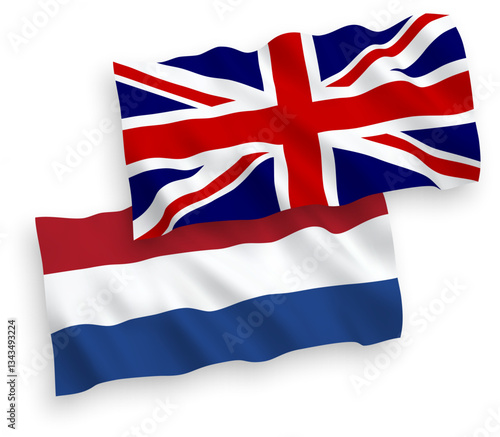 Flags of Great Britain and Netherlands on a white background