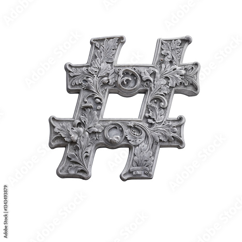 Ornate bas-relief number sign with intricate floral carvings, sculpted in stone-like material. Its baroque details and grayscale tones create a luxurious, three-dimensional, artistic masterpiece