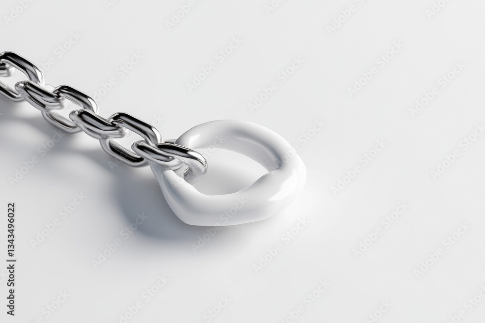 Obraz premium White heart-shaped link on a metallic chain