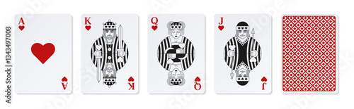 High playing cards of Hearts. Casino clipart.