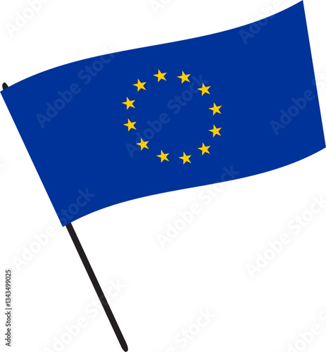 The flag of the European Union on a flagpole. Vector illustration with transparent background.	
