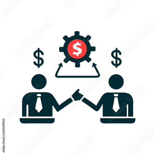 Business negotiation and finance strategy icon in dark blue and red