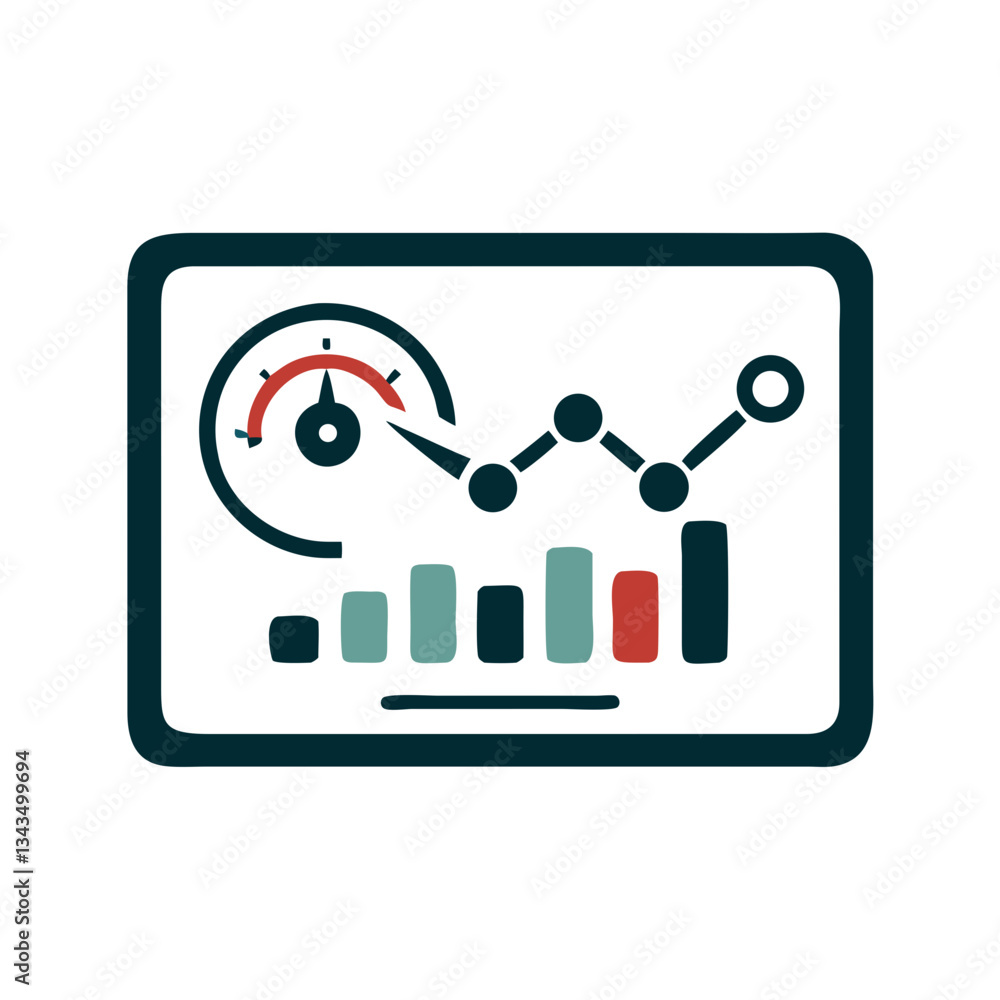 Business performance and analytics dashboard icon in dark blue and red Business performance and analytics dashboard icon in dark blue and red