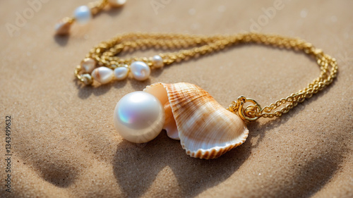 pearl necklace on the beach