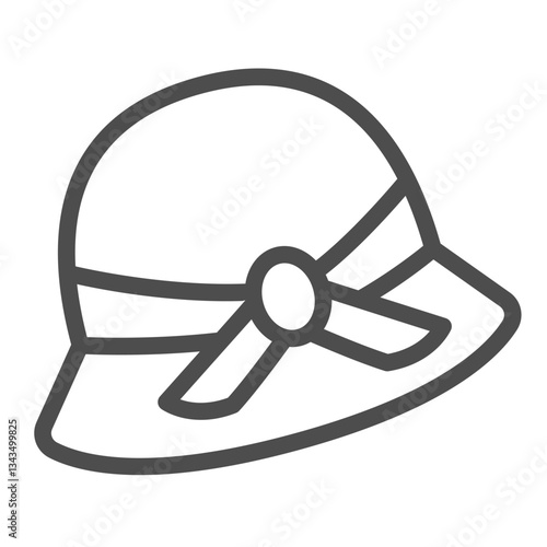 Summer hat with bow line icon, summertime headwear concept. Vector graphics. Stylish woman hat sign on white background, outline style icon for mobile or web design.