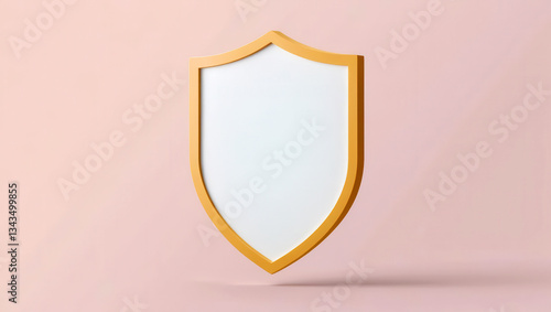 Free Download Environmental, Social, and Governance concept. Blank shield emblem with golden outline on a soft pink background. - GFXLoad